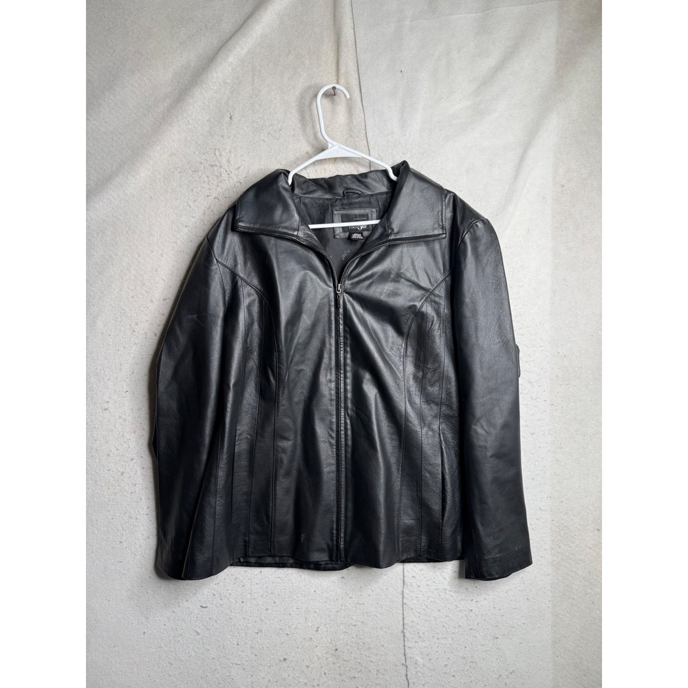 East 5th Black Genuine Leather Zip Up Jacket Plus Size 2X RN 93677